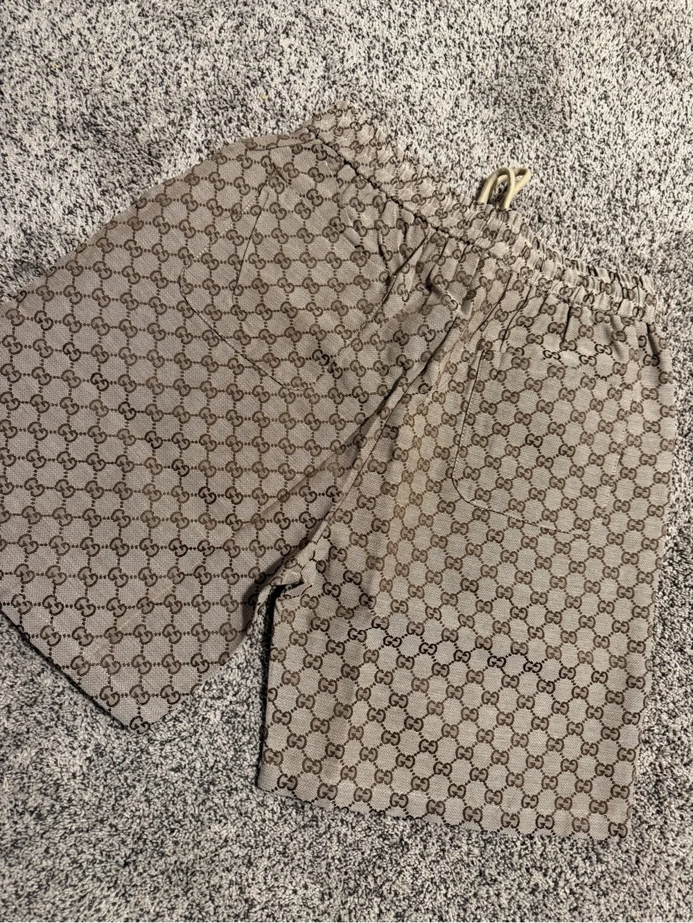Gucci Beige and Brown Monogram Drawstring Shorts